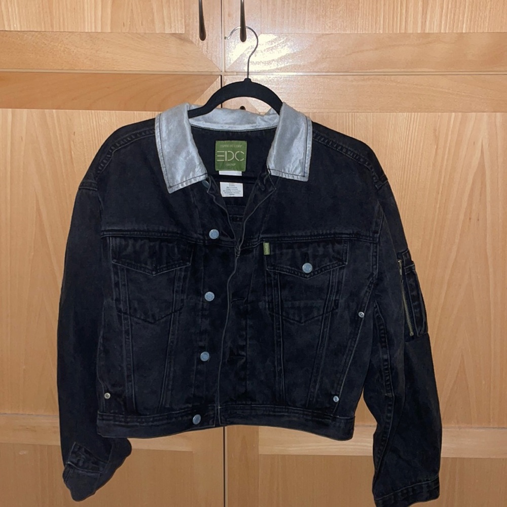 Black denim jacket waist length